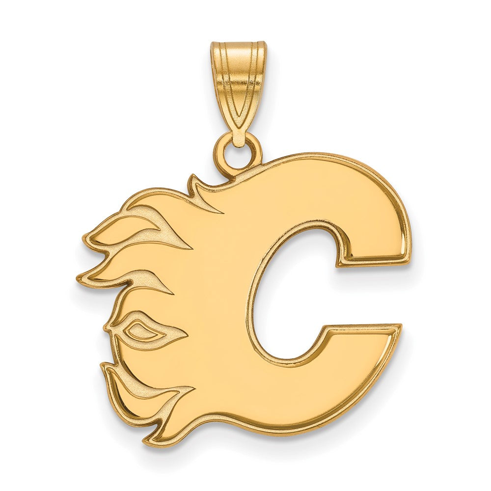 Sterling Silver Gold-plated NHL LogoArt Calgary Flames Letter C Large Pendant