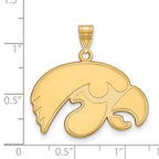 Sterling Silver Gold-plated LogoArt University of Iowa Hawk Large Pendant