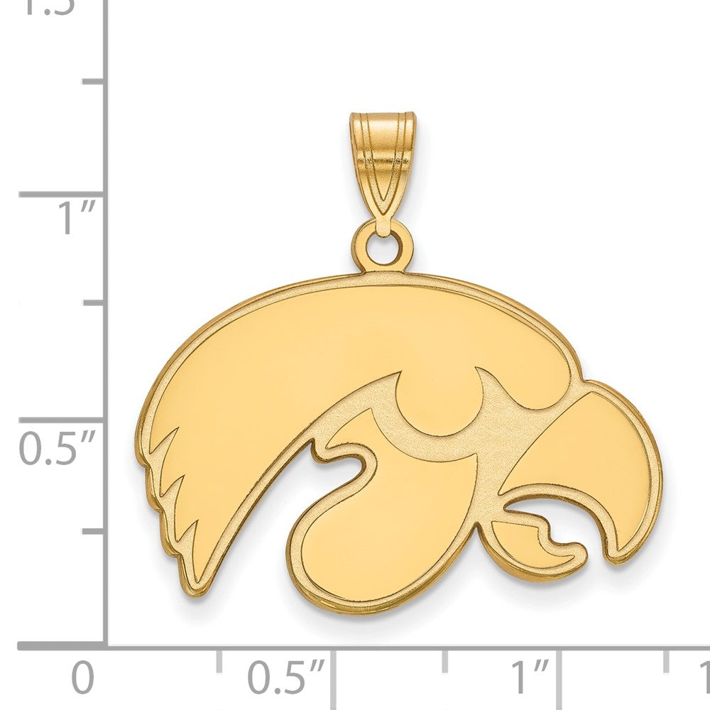 Sterling Silver Gold-plated LogoArt University of Iowa Hawk Large Pendant