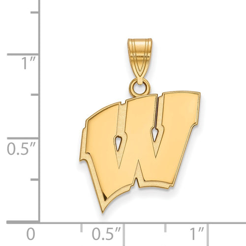10k Gold LogoArt University of Wisconsin Letter W Large Pendant