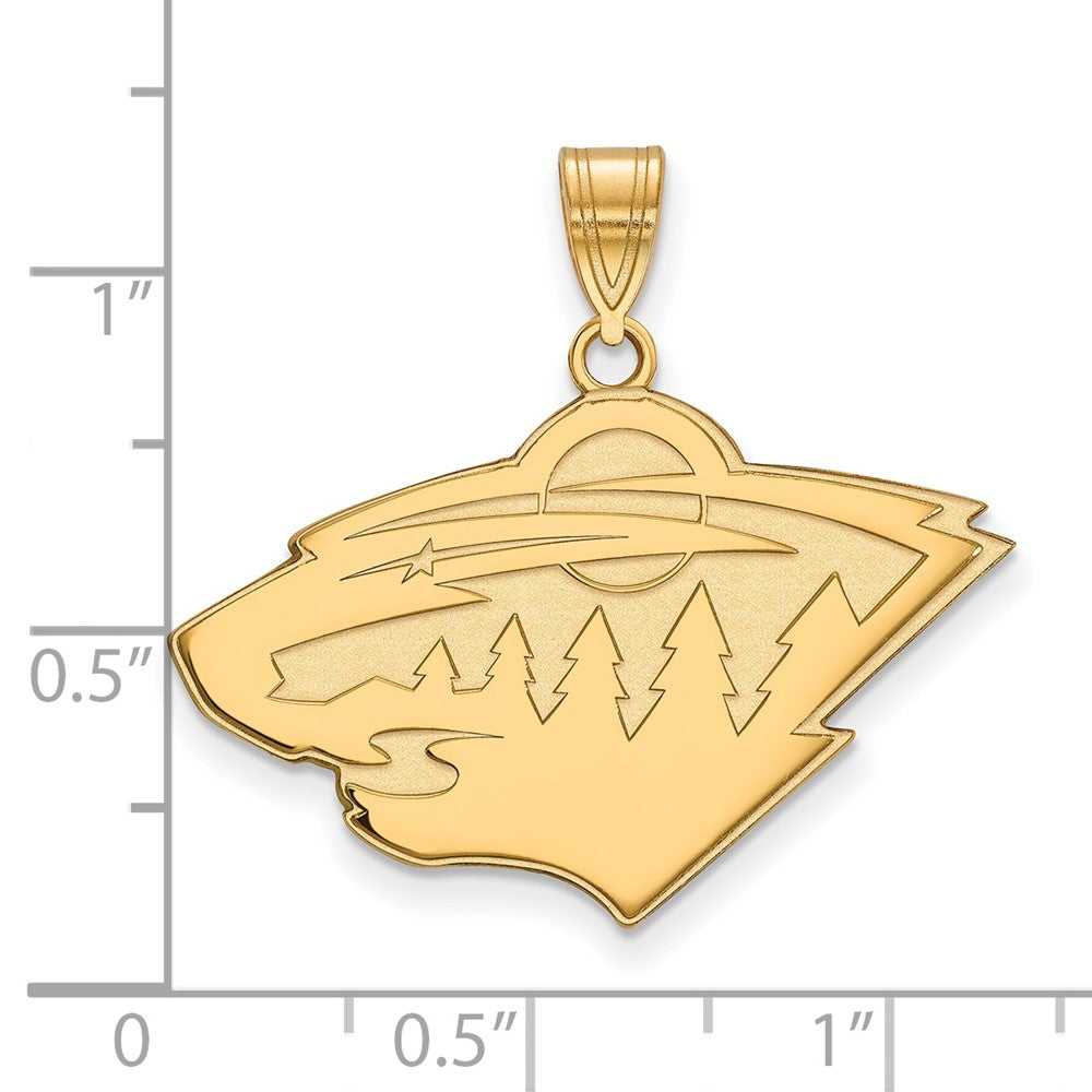 Sterling Silver Gold-plated NHL LogoArt Minnesota Wild Large Pendant