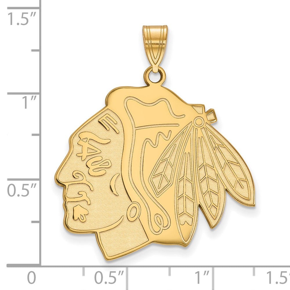 Sterling Silver Gold-plated NHL LogoArt Chicago Blackhawks Extra Large Pendant