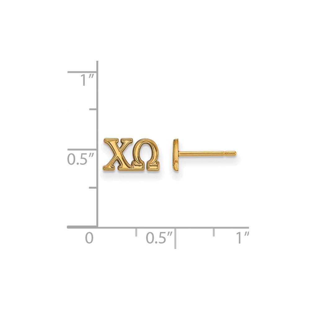Sterling Silver Gold-plated LogoArt Chi Omega Sorority Greek Letters Extra Small Post Earrings