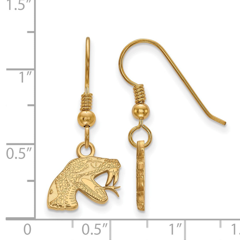 Sterling Silver Gold-plated LogoArt Florida A and M University Rattler Extra Small Dangle Wire Earrings