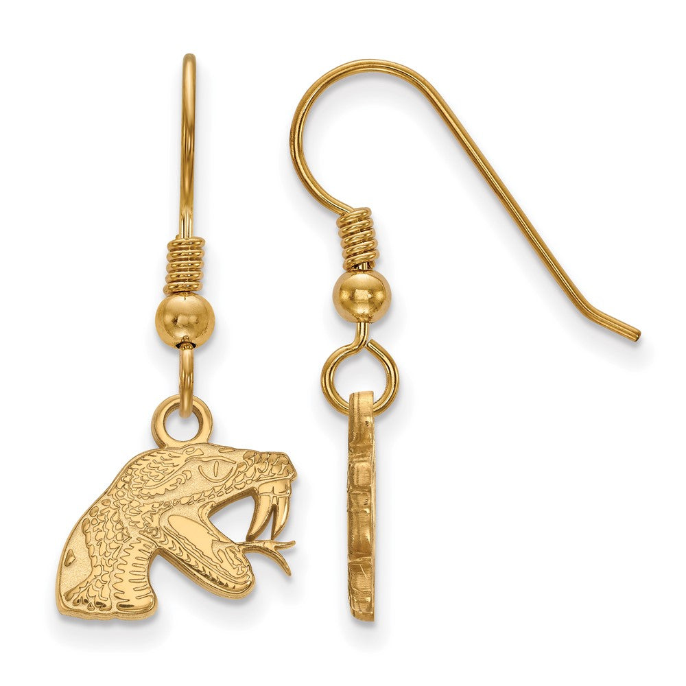 Sterling Silver Gold-plated LogoArt Florida A and M University Rattler Extra Small Dangle Wire Earrings