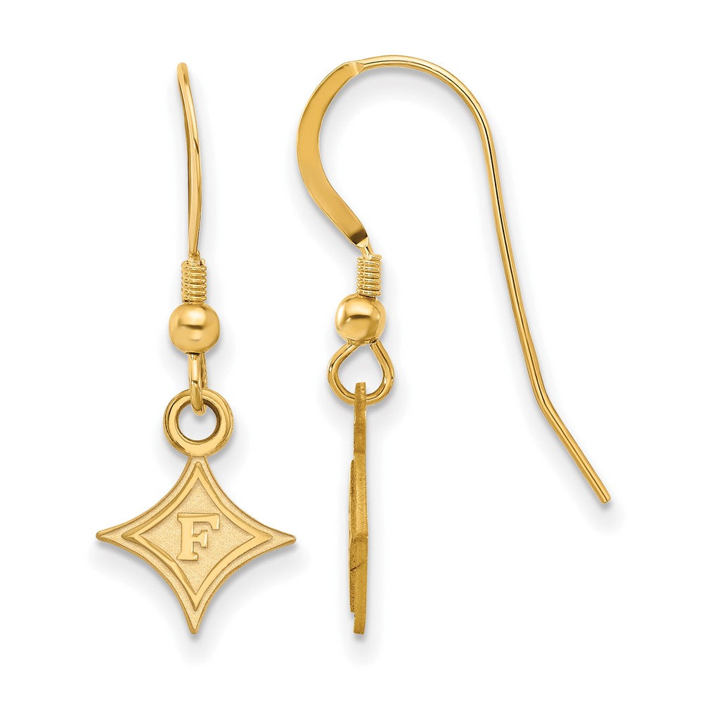 Sterling Silver Gold-plated LogoArt Furman University Extra Small Dangle Wire Earrings