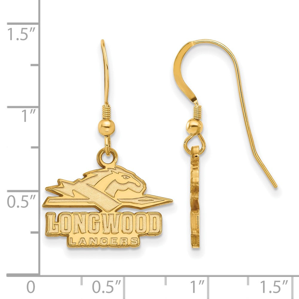 Sterling Silver Gold-plated LogoArt Longwood University Lancers Small Dangle Wire Earrings