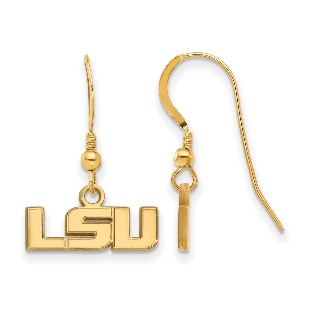 Sterling Silver Gold-plated LogoArt Louisiana State University L-S-U Extra Small Dangle Wire Earrings