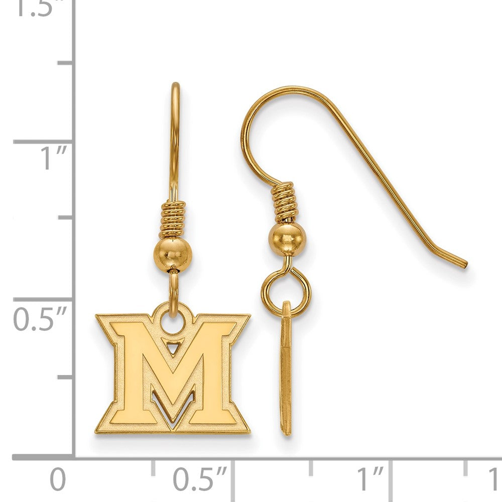 Sterling Silver Gold-plated LogoArt Miami University Ohio Letter M Extra Small Dangle Wire Earrings
