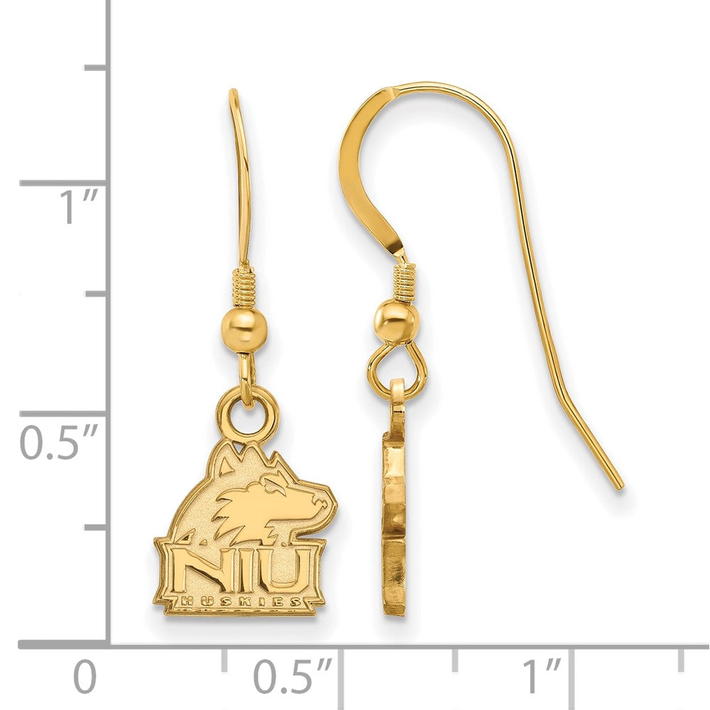 Sterling Silver Gold-plated LogoArt Northern Illinois University N-I-U Huskies Extra Small Dangle Wire Earrings