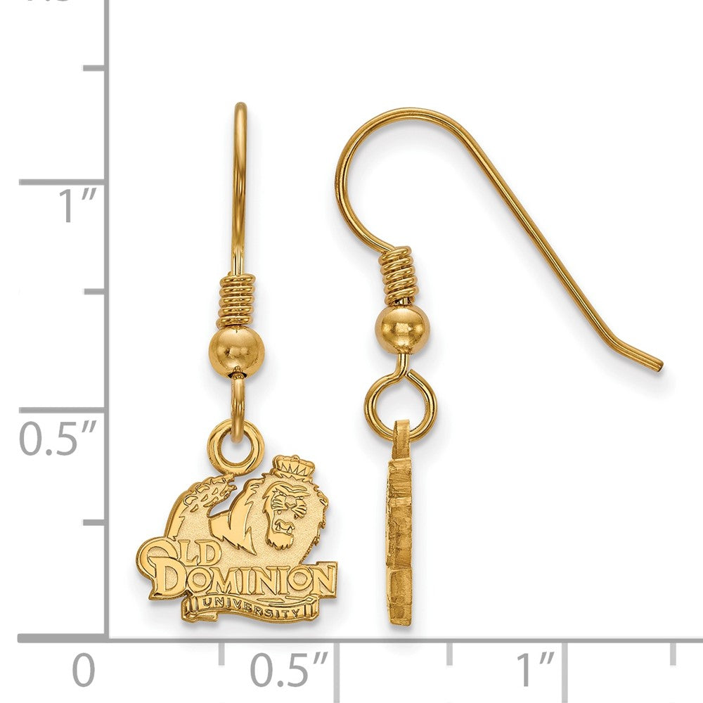 Sterling Silver Gold-plated LogoArt Old Dominion University Extra Small Dangle Wire Earrings