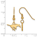 Sterling Silver Gold-plated LogoArt Southern Methodist University Mustang Extra Small Dangle Wire Earrings