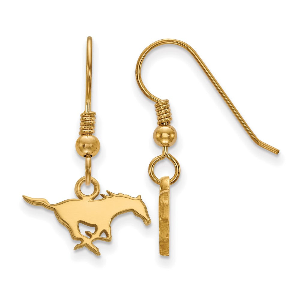 Sterling Silver Gold-plated LogoArt Southern Methodist University Mustang Extra Small Dangle Wire Earrings