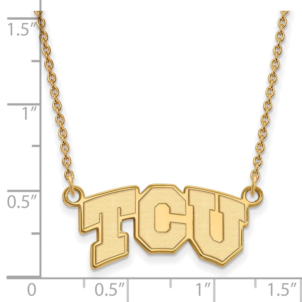 Sterling Silver Gold-plated LogoArt Texas Christian University T-C-U Small Pendant 18 inch Necklace