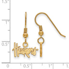 Sterling Silver Gold-plated LogoArt University of Nebraska Huskers Extra Small Dangle Wire Earrings