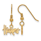 Sterling Silver Gold-plated LogoArt University of Nebraska Huskers Extra Small Dangle Wire Earrings