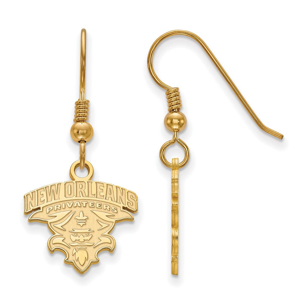 Sterling Silver Gold-plated LogoArt University of New Orleans U-N-O Small Dangle Wire Earrings