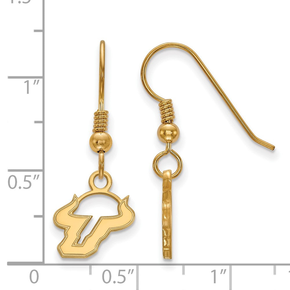 Sterling Silver Gold-plated LogoArt University of South Florida Bull Extra Small Dangle Wire Earrings