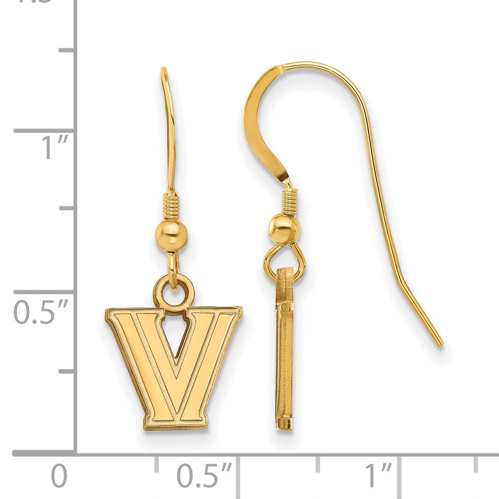 Sterling Silver Gold-plated LogoArt Villanova University Letter V Extra Small Dangle Wire Earrings