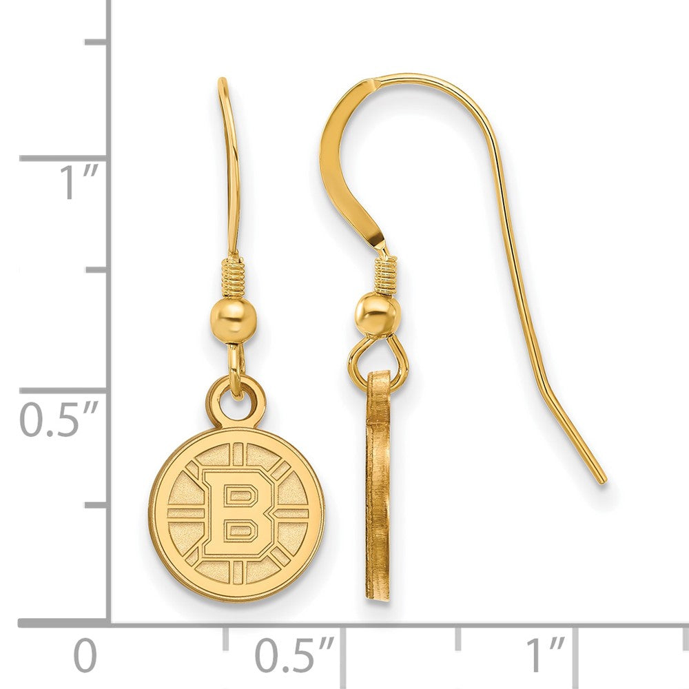 Sterling Silver Gold-plated NHL LogoArt Boston Bruins Extra Small Dangle Earrings