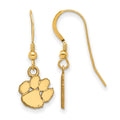 Sterling Silver Gold-plated LogoArt Clemson University Tiger Paw Extra Small Dangle Wire Earrings