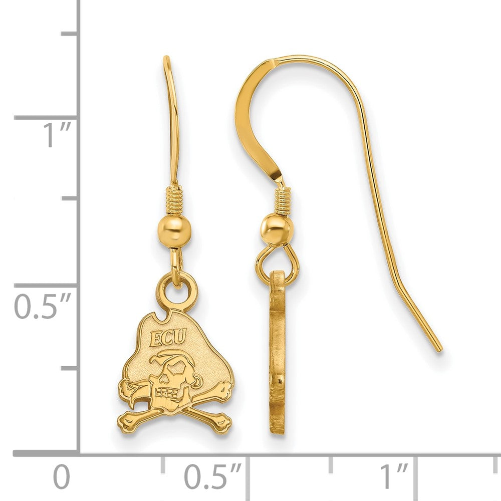 Sterling Silver Gold-plated LogoArt East Carolina University Pirate Extra Small Dangle Wire Earrings