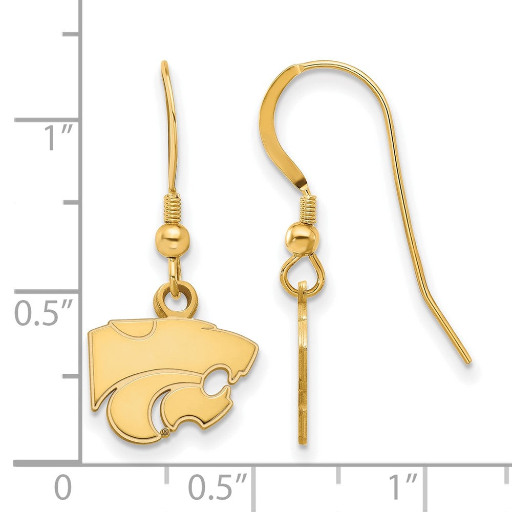 Sterling Silver Gold-plated LogoArt Kansas State University Wildcat Extra Small Dangle Wire Earrings
