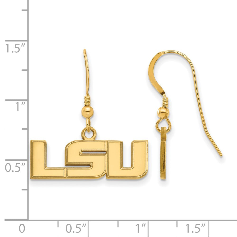 Sterling Silver Gold-plated LogoArt Louisiana State University L-S-U Small Dangle Wire Earrings