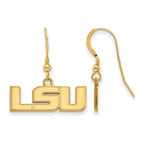 Sterling Silver Gold-plated LogoArt Louisiana State University L-S-U Small Dangle Wire Earrings