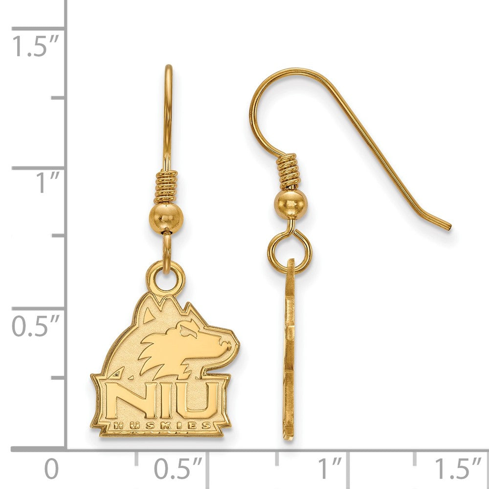 Sterling Silver Gold-plated LogoArt Northern Illinois University N-I-U Huskies Small Dangle Wire Earrings