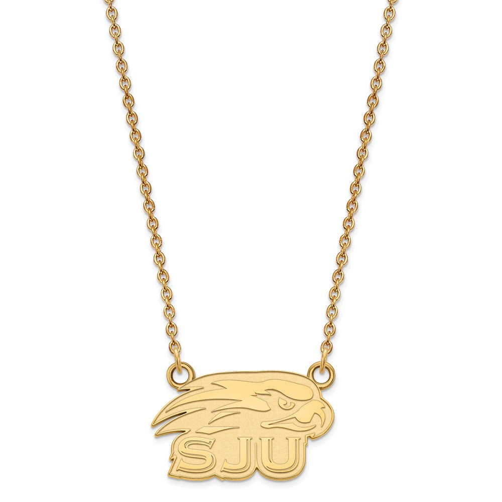 Sterling Silver Gold-plated LogoArt Saint Joseph's University Hawks Small Pendant 18 inch Necklace