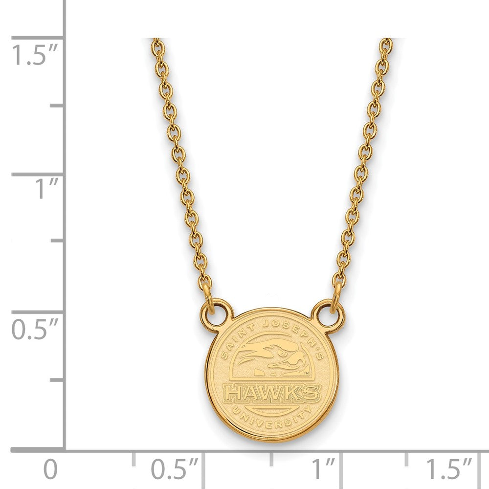 Sterling Silver Gold-plated LogoArt Saint Joseph's University Hawks Small Pendant 18 inch Necklace