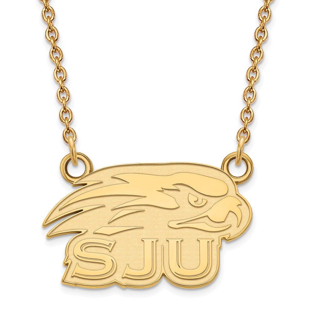 Sterling Silver Gold-plated LogoArt Saint Joseph's University Hawks Small Pendant 18 inch Necklace