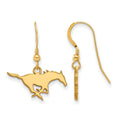 Sterling Silver Gold-plated LogoArt Southern Methodist University Mustang Small Dangle Wire Earrings