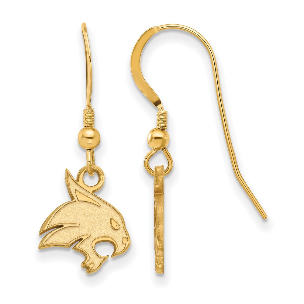 Sterling Silver Gold-plated LogoArt Texas State University Bobcat Small Dangle Wire Earrings