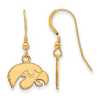 Sterling Silver Gold-plated LogoArt University of Iowa Hawk Extra Small Dangle Wire Earrings