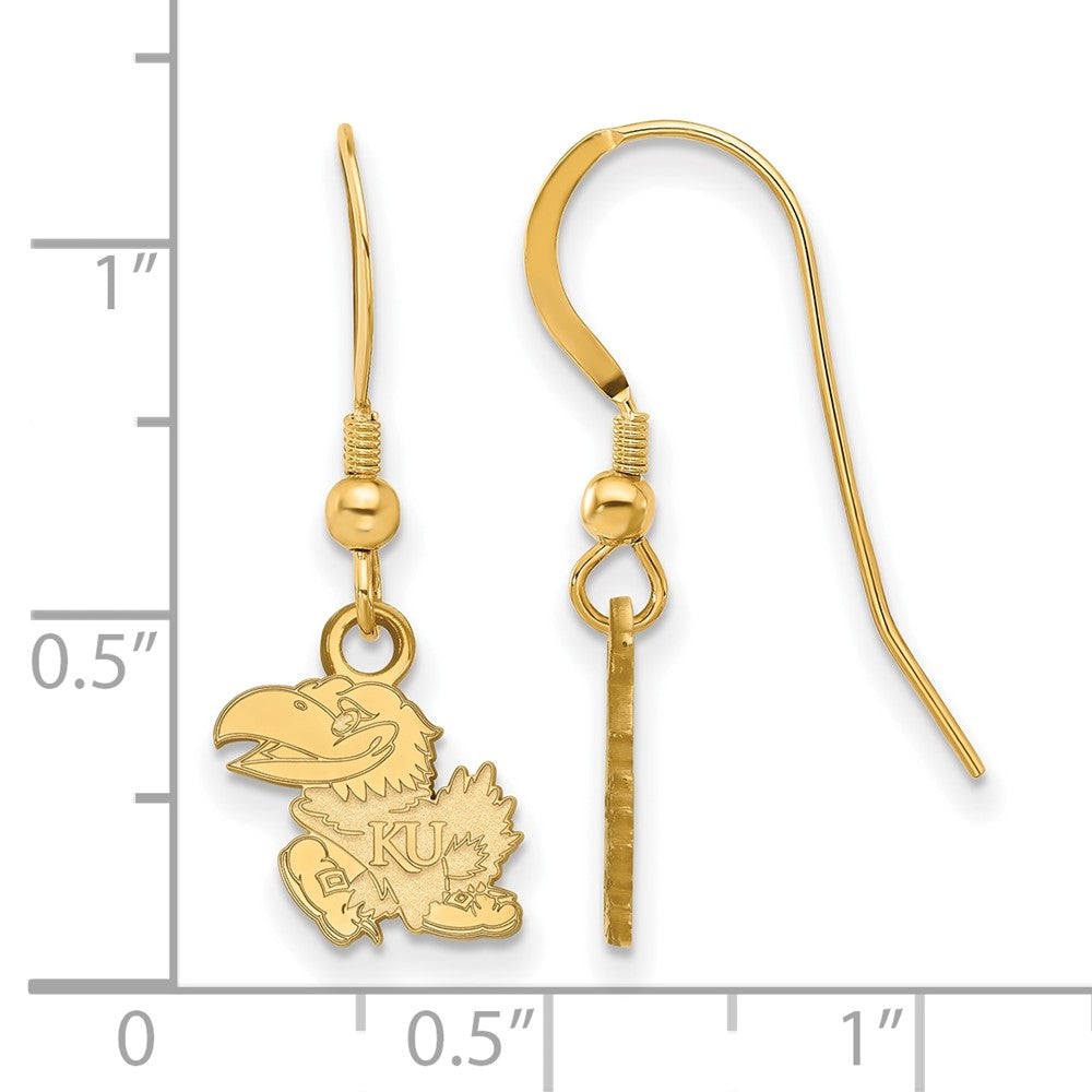 Sterling Silver Gold-plated LogoArt University of Kansas Jayhawk Extra Small Dangle Wire Earrings