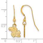 Sterling Silver Gold-plated LogoArt University of Kansas Jayhawk Extra Small Dangle Wire Earrings