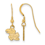 Sterling Silver Gold-plated LogoArt University of Kansas Jayhawk Extra Small Dangle Wire Earrings
