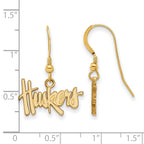 Sterling Silver Gold-plated LogoArt University of Nebraska Huskers Small Dangle Wire Earrings