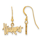 Sterling Silver Gold-plated LogoArt University of Nebraska Huskers Small Dangle Wire Earrings