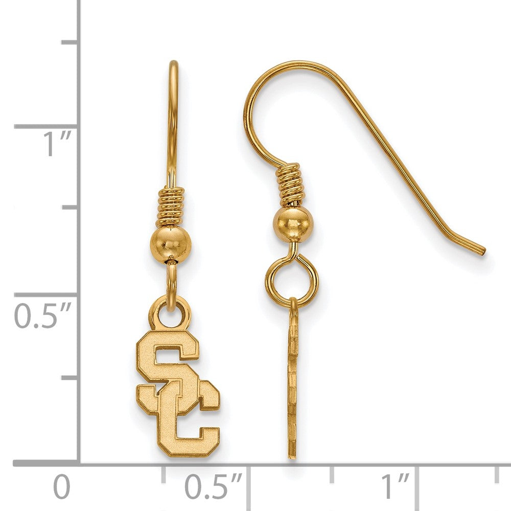 Sterling Silver Gold-plated University of Southern California S-C Extra Small Dangle Wire Earrings
