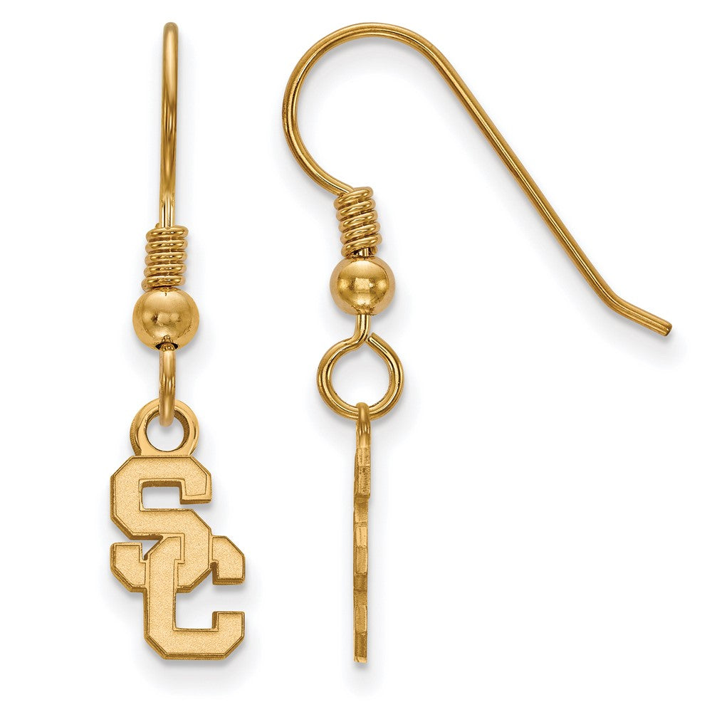 Sterling Silver Gold-plated University of Southern California S-C Extra Small Dangle Wire Earrings