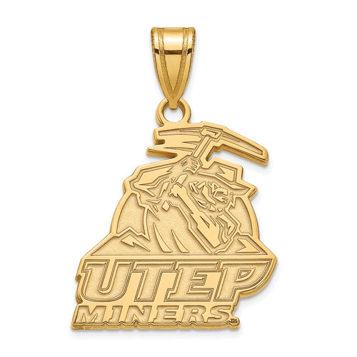 10k Gold LogoArt University of Texas at El Paso Miners Large Pendant