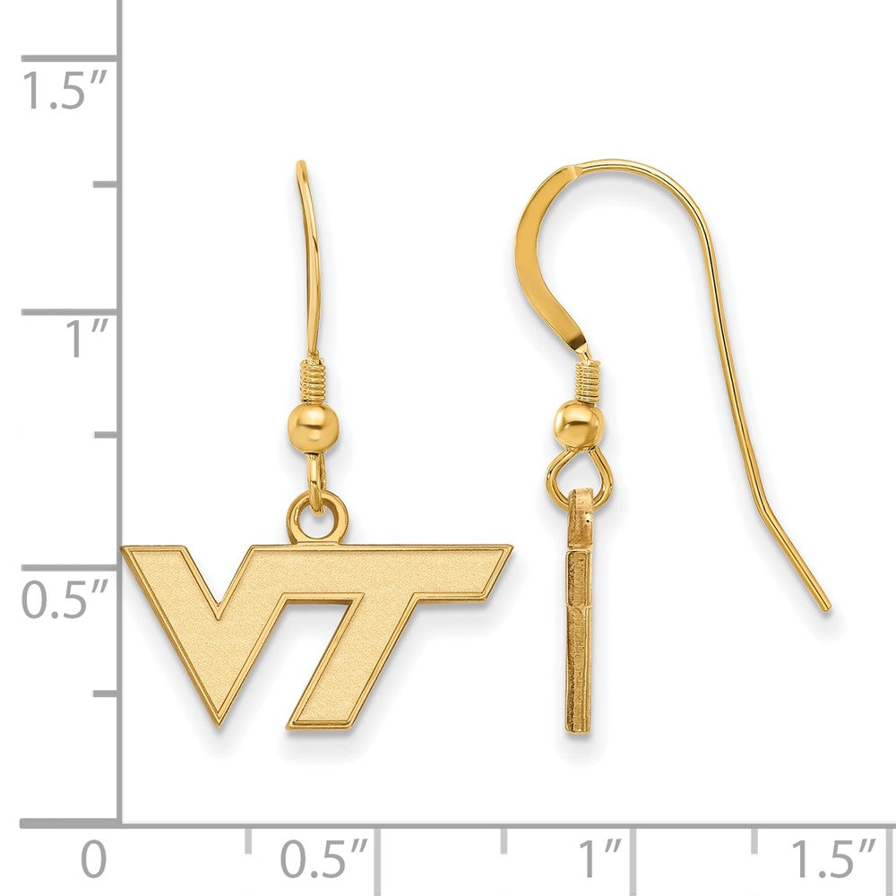 Sterling Silver Gold-plated LogoArt Virginia Tech V-T Extra Small Dangle Wire Earrings