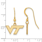 Sterling Silver Gold-plated LogoArt Virginia Tech V-T Extra Small Dangle Wire Earrings
