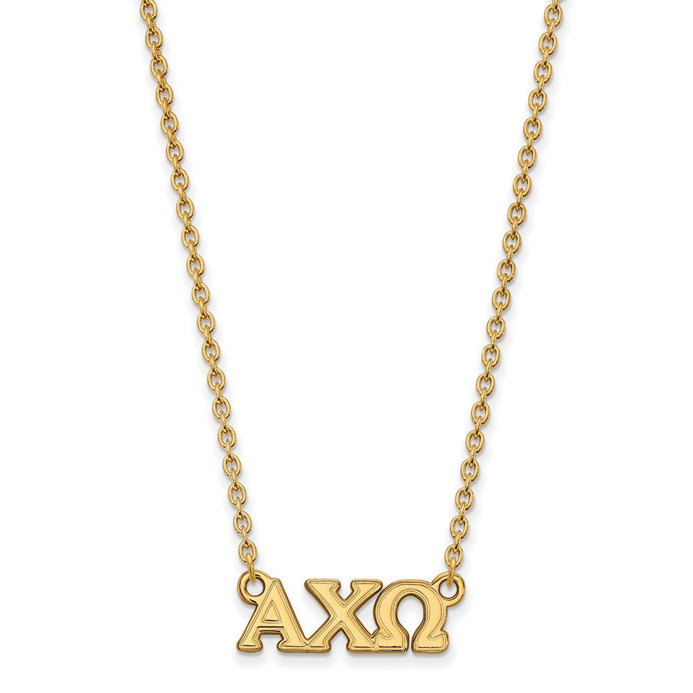 Sterling Silver Gold-plated LogoArt Alpha Chi Omega Sorority Greek Letters Small Pendant 18 inch Necklace