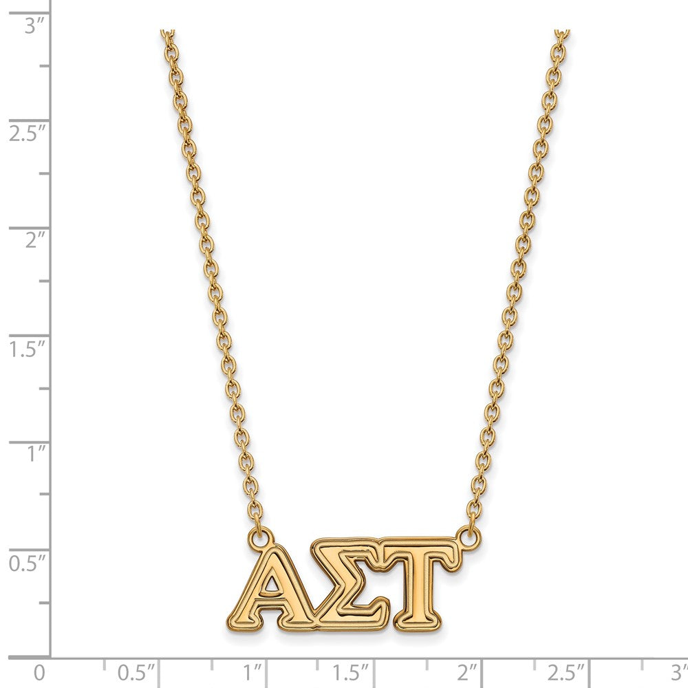 Sterling Silver Gold-plated LogoArt Alpha Sigma Tau Sorority Greek Letters Medium Pendant 18 inch Necklace