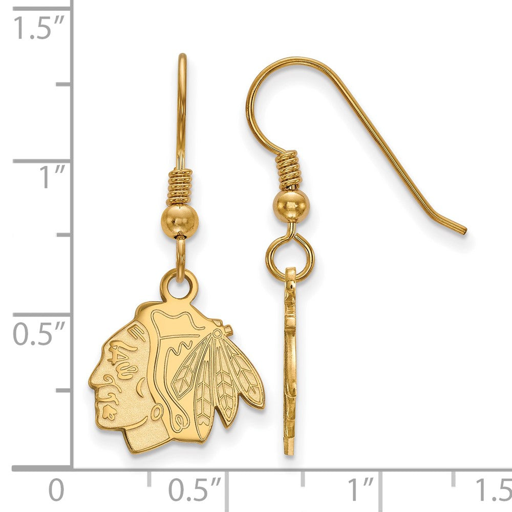 Sterling Silver Gold-plated NHL LogoArt Chicago Blackhawks Small Dangle Earrings