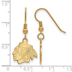 Sterling Silver Gold-plated NHL LogoArt Chicago Blackhawks Small Dangle Earrings